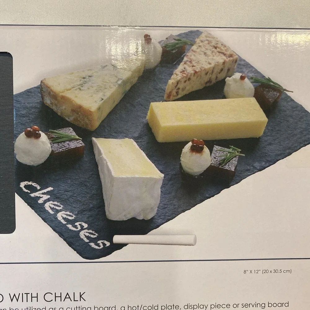 Home Basics Black Modern Slate Cheese Platter Tray 8 x 12 Cutting Board w/ Chalk